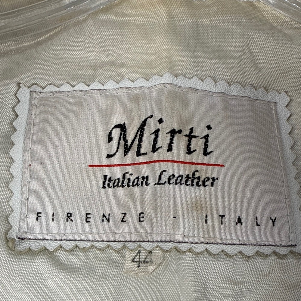 Mirti Italian Leather Jacket White Black Contrast Stitch Moto Firenze Italy 44 - Picture 3 of 8